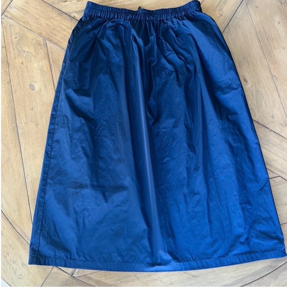 Katharina Hovman Taffeta Skirt Midi Marine Blue Elastic Waist Pocket Purist US12 - Picture 2 of 11